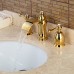 Wovier Gold Polished Waterfall Bathroom Sink Faucet Two Handle Three Hole Vessel Lavatory Faucet Widespread Basin Mixer Tap - B01EJI8YXS